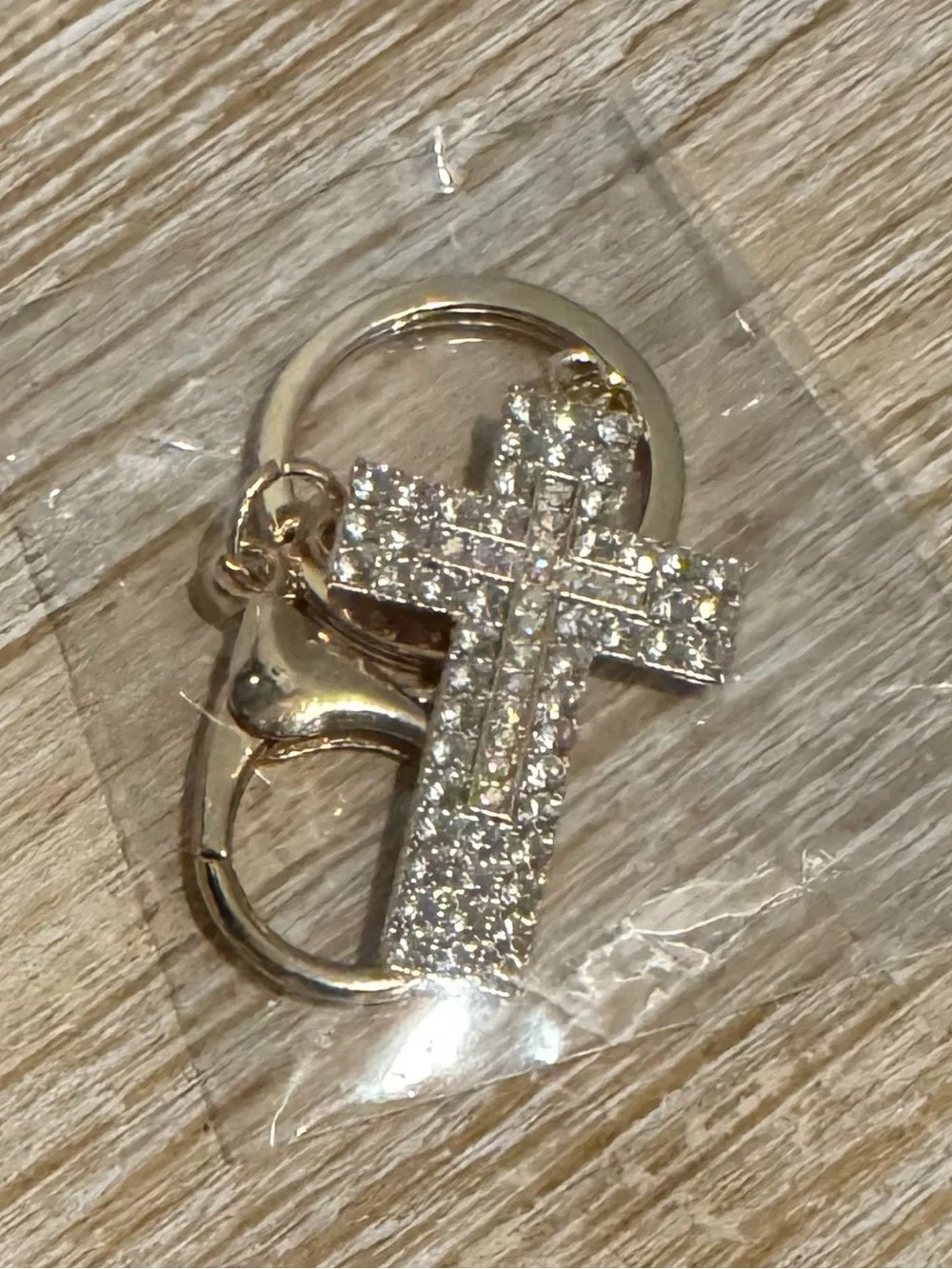 Gold-Tone Sparkling Cross Keychain or Bag Charm New